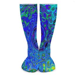 Women Socks Retro Liquid Swirl Blue Abstract Print Fashion Stockings Men Medium Soft Skateboard Spring Non Skid