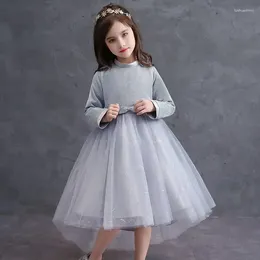 Girl Dresses 2024 Autumn Girls' Clothing Piano Performance Dress Bow Fashionable Children's Wedding