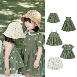 Clothing Sets Girls Set 23 Summer Korean Style Sen Series Gardenia Embroidered Dress Thin Baby Casual Cotton Shorts