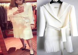 2019 Spring and Summer White Windbreaker with Skirt Suit Lady Fold Long Thin Suit Coat Elegant Temperament Women Clothing6198525