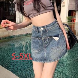 Skirts Pockets For Women S-5XL Denim High Waist Youthful Versatile Korean Button Summer Vintage Casual Temper Ripped Y2k Chic