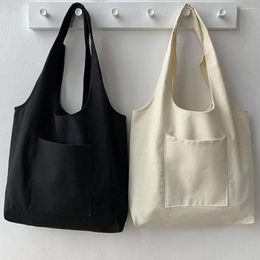 Storage Bags Canvas Bag Heavy Duty Space-saving Shopping Solid Color Pocket Design Tote For Women