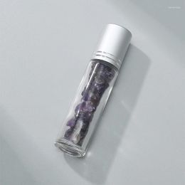 Storage Bottles 1Pcs 10ml Glass Roller Bottle With Purple Gemstone Balls Essential Oil Travel For Perfume