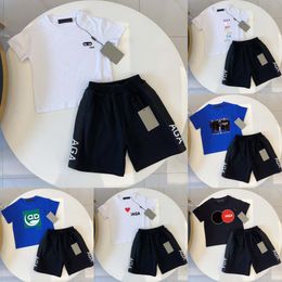 Designer brand kids sets baby boys girls T-shirts shorts Toddlers summer blue black white clothes childrens girls summer Clothing Sets 2-10 years