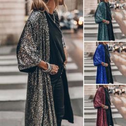Women's Jackets Trendy Cape Jacket Open Stitch Soft Spring Autumn Shining Sequins Party Cardigan Comfy Loose Outerwear Streetwear