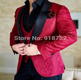 Groom Suit Wedding Suit 2018 New Arrival Design Custom Made Burgundy Double Breasted Vest 3 Pieces Tuxedo Men Slim Fit5247192