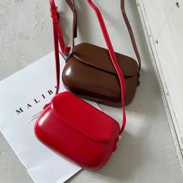 Evening Bags 2024 Summer Korean Retro Ins Red Crossbody Chain Small Smoothy Flap Female Bright Simple Mobile Phone Hasp