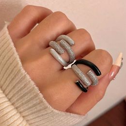 Band Rings European and American new trend hollow multi-layer zircon drop glaze ring for womens hip-hop Jewellery accessories J240527