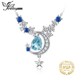 Fashion Necklace Designer Jewellery Sailormoon JewelryPalace New Moon Star 4.5ct Genuine Sky Blue Topaz Created Sapphire 925 Sterling Silver Pendant for Woman 45cm