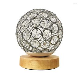 Table Lamps Crystal USB Lamp Silver Ball With Wooden Base Bedside Dimmable Modern Night Light For Bedroom