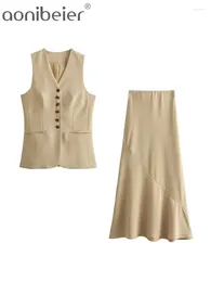 Work Dresses Aonibeier Elegant Sleeveless Women Blazer Vest Two Piece Sets Summer V Neck Slim Long Waistcoat Female Maxi Skirt Suits
