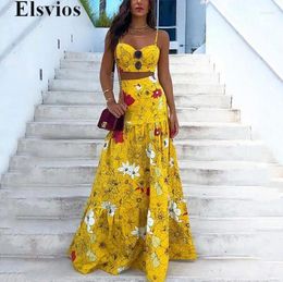 Work Dresses Seaside Tropical Floral Pattern Sets Elegant Sleeveless Strap Bra Tops&High Waist Long Skirts Suit Women 2024 Outfits