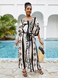 Kaftan Dress For Women Beach Cover Up Vintage Maxi Pareo Robe De Plage 2024 Over Size Swim Suit Sarong