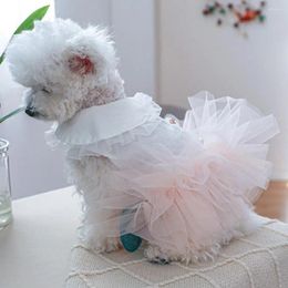 Dog Apparel Pet Dress Buttons Closure Kitten Tulle Hem Wedding