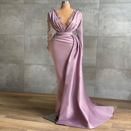 Aso Ebi 2021 Arabic Lilac Lace Beaded Evening Dresses Sheer Neck Prom Dresses Sheath Sexy Cheap Formal Party Second Reception Gowns ZJ9 238M