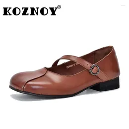 Casual Shoes Koznoy 2.5cm Genuine Leather Woman Comfy Soft Soled Ethnic Elegance Luxury Flats Summer Ladies Shallow Elastic Moccasin