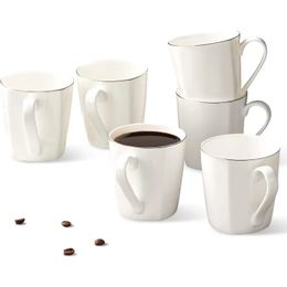 Bone China Coffee Mugs 10oz Espresso Cups Lightweight Porcelain White Ceramic Tea Set of 6 Dishwasher 240522