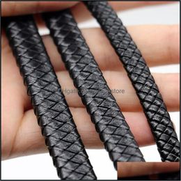 Bead Caps Jewelry Findings & Components Mibrow 1Meter Vintage Black Brown Leather Cords 8Mm 10Mm 12Mm Flat For Bracelet Making 2425