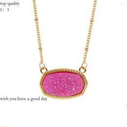 Elisabetta Franchi Pendant Necklaces Resin Oval Druzy Necklace Gold Color Chain Drusy Hexagon Style Luxury Designer Brand Fashion Jewelry For Women 470