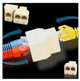 wholesale Beige RJ45 8P8C Network Cable Splitter 1 Female to 2 Female Ethernet Connector Couplers CAT5 Wire Modular Jack Socket Adapter ZZ