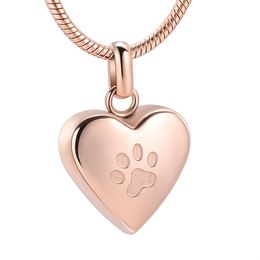 IJD8455 Rose Gold Colour Pet Paw Engraving Dog Cat Urn Ashes Holder Memorial Stainless Steel Cremation Jewellery 273E