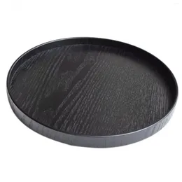 Decorative Figurines Round Wooden Plate Food Snack Serving Trays Salad Bowl Platter Black 21/24//2730cm