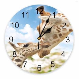 Wall Clocks Giraffe Cloud Sky Decorative Round Clock Arabic Numerals Design Non Ticking Large For Bedrooms Bathroom
