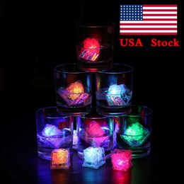 Night Lights Colours Mini Romantic Luminous Cube LED Artificial Ice Cubes Flash LEDs Light Wedding Christmas Decoration Party USA STOCK 236I