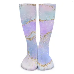 Women Socks Elegant Marble Stockings Unisex Glold Glitter Print Warm Soft Trendy Outdoor Sports Anti Skid Custom Gift