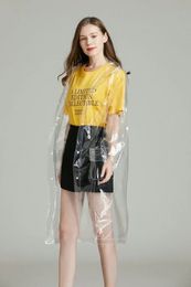 EVA Fashion Transparent Outdoor Women Long Adults With Poncho Rain Hood Coat Ladies Raincoat Waterproof 240527