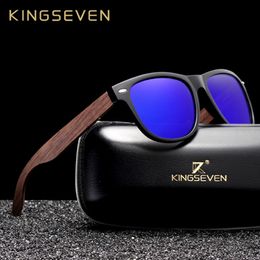 KINGSEVEN Handmade Black Walnut Sunglasses Mens Wooden Eyewear Women Polarized Mirror Vintage Square Design Oculos de sol CX200707 289C