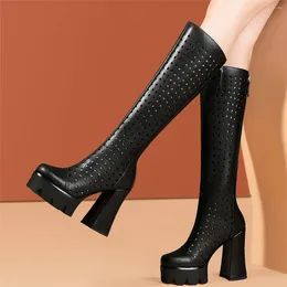 Boots Super High Heels Gladiator Sandals Women Genuine Leather Knee Female Summer Round Toe Platform Pumps Casual Shoes