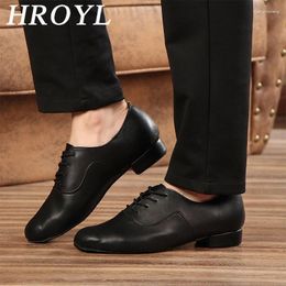Dance Shoes HROYL Men's Soft Leather Latin Boys' Black Low-heel Comfortable Practise Social Modern Teacher