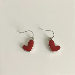 Dangle Earrings Lovely Heart Red Pink Enamel Stone Small Charm Drop For Women Girl Point Decoration Accessory