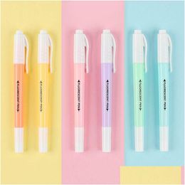 Highlighters Wholesale 6/Set Double Head Fluorescent Highlighter Pen Markers Pastel Ding For Student School Office Supplies Cute Drop Dhiey