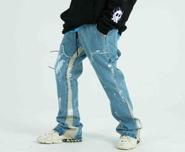 Painted Drawstring Jeans Men Frayed Side Ribbon Loose Casual Denim Trousers Hip Hop Couple Pants34343085189061