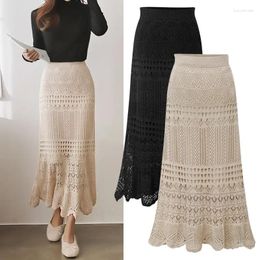 Skirts Classic Summer Women's Hollowed Out Skirt Lace Knit Mid Length High Waisted Office All-match Fishtail Wrap Hip L452