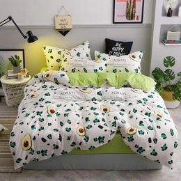 Bedding Sets 59bedding Set Green Leaf Duvet Cover Korean Bed Sheet Pillowcase Pink Linen