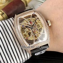High quality 8880 B S6 SQT D Men's Collection Diamond bezel Skeleton Dial Tourbillon Automatic Mens Watch Rose gold case Leather s 256h