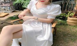 French Sexy Split Dress Spring Office Lady Casual Puff Sleeve Party Elegant Ruffle es Fashion Women 13261 2105104607612