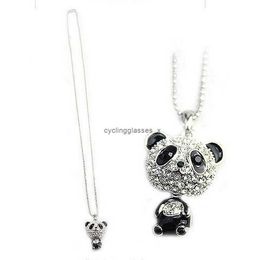 2024Korean long sparkling diamond giant panda pendant necklace sweater chain