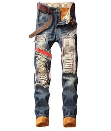 Men039s Winter Warm Jeans Pants Fleece Destroyed Ripped Denim Trousers Thick Thermal Distressed Biker Jeans for Men Clothes2557919