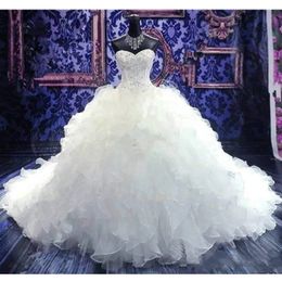 Luxury Beading Dubai Arabic Ball Gown Wedding Dresses Plus Size Sweetheart Backless Beading Bridal Gowns Bling Sequins Sweep Train Brides Dress