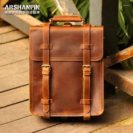 Backpack Crazy Horse Leather Retro Men's Men Handmade First Layer Cowhide Travel Backpacks Casual Male School Bags