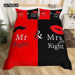 Bedding Sets Mr & Mrs Black Red Creative Duvet Cover Love Man Moustache Woman Lip Romance Comforter Funny White Couple Valentine
