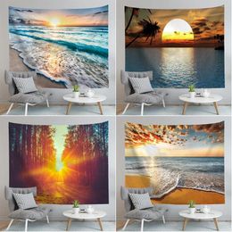 Tapestries Nature Wall Hanging Tapestry Sea Beach Wave Sun Mountain Forest Landscape Scenery Art For Bedroom Living Room Dorm