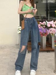 Women's Jeans Blue Ripped Wide Leg For Women 2024 Summer Vintage High Waist Pants Streetwear Denim Boyfriend Baggy