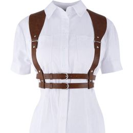 Belts 2022 Fashion Punk Brown Leather Harness Belt Strap Girdle Sexy Women Handmade Decorative Shirt Dress Vest 228m