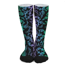 Women Socks Rainbow Music Notes Pattern Casual Stockings Autumn Anti Slip Couple Comfortable Custom Outdoor Sports