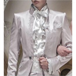 Men's Suits Fashion Italian Style Ivory Embroidery Satin Tuxedos For MenMen Formal Party Blazer With Pants Groom Wedding Prom